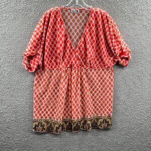 Erica Brooks Women Top Extra Large Pink Polka Dot Short Sleeve Pullover BOHO